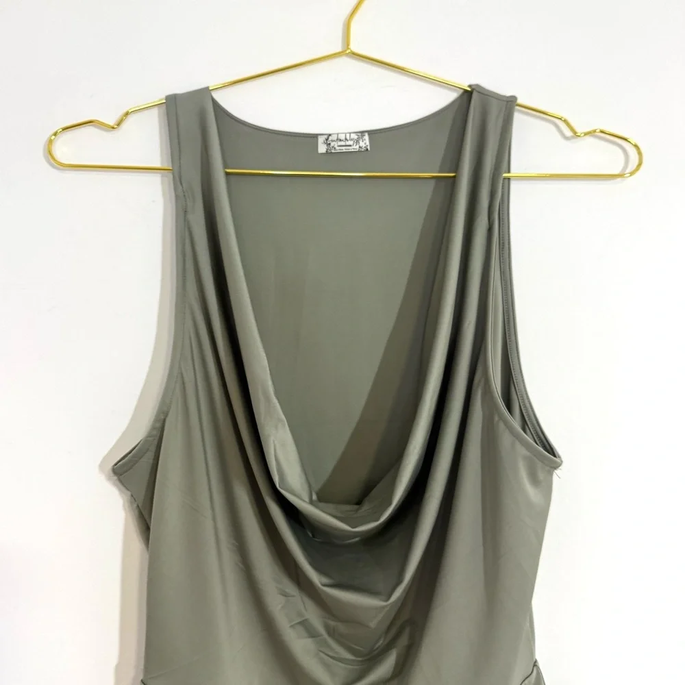 Free People When & Where Laurel Oak Bodysuit Olive Green Drapey Sleek Sleeveless - Picture 9 of 13